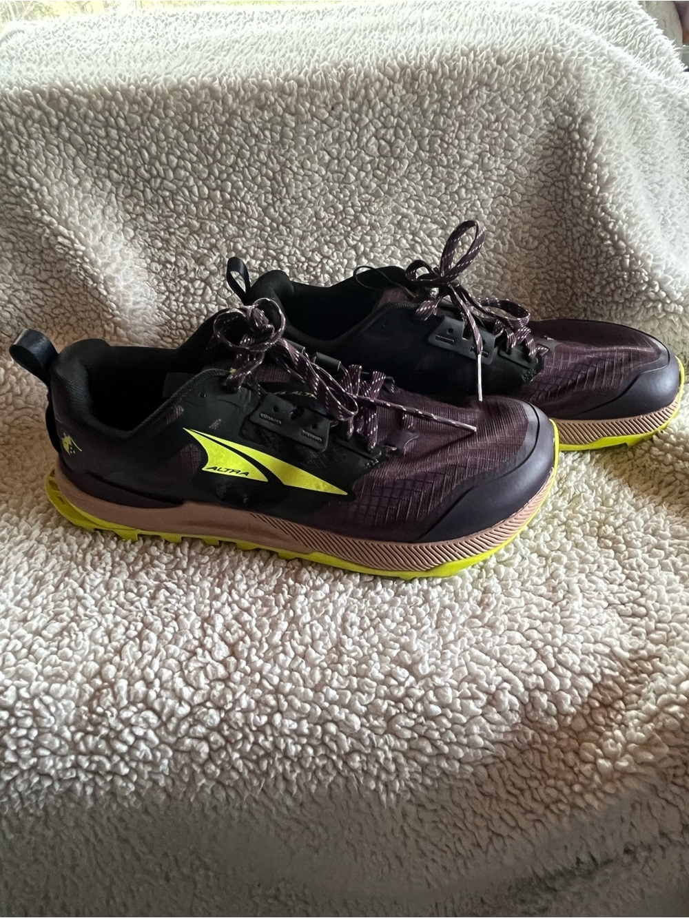 Altra Womens Trail Running Shoes - Dark Plum with Neon Yellow Accent